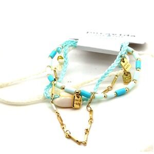 Pura Vida Style Pack Turquoise Cowrie Shell Braided Beaded Bracelet Set Gold